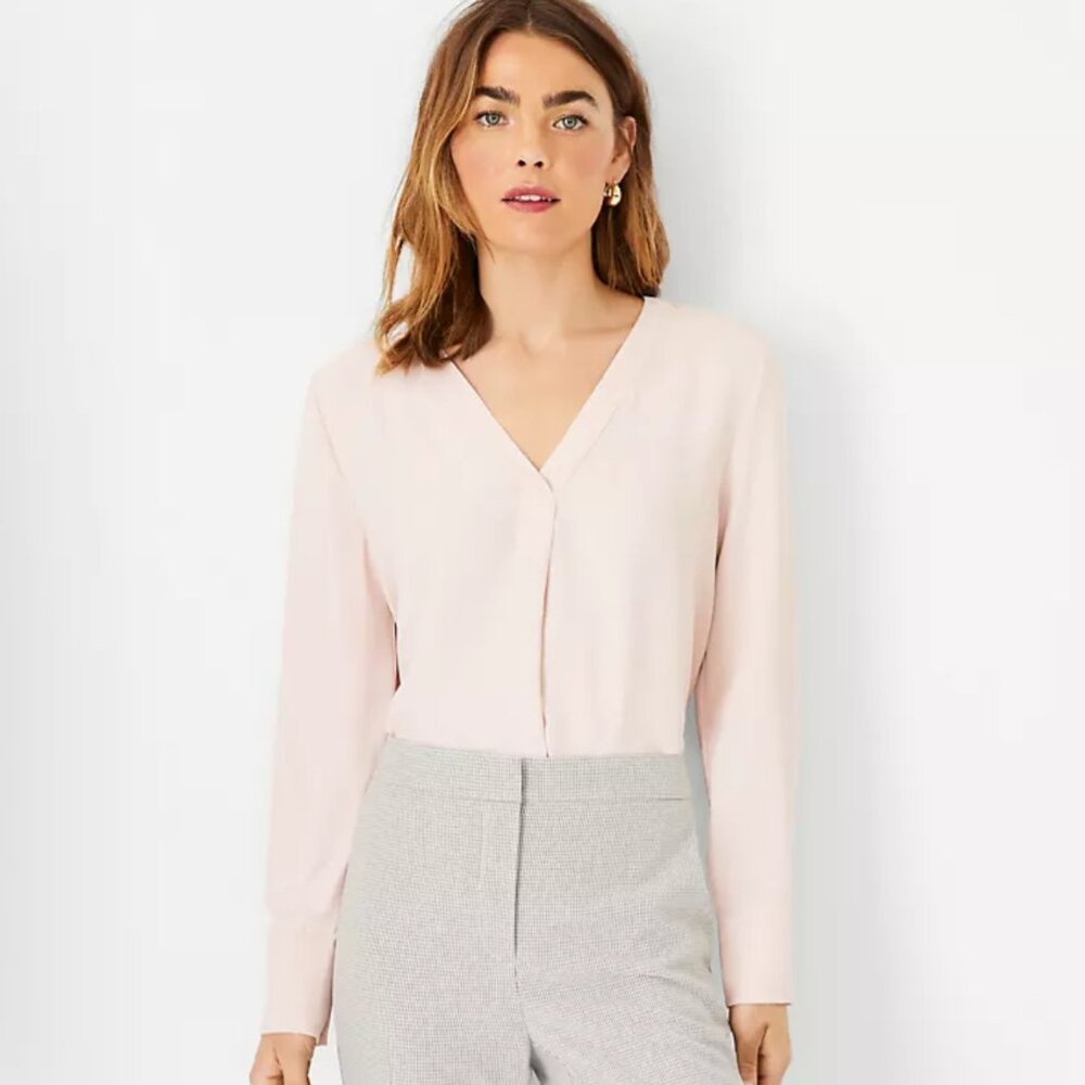 NWOT - Ann Taylor - Mixed Media Pleat Front Top - soft pink - Size S